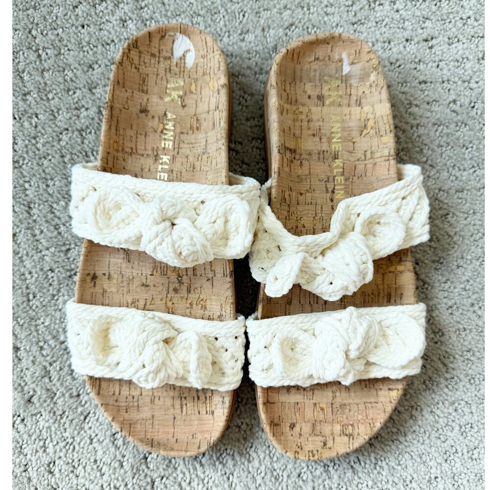 ANNE KLEIN White Bulia Crochet Bow Sandals 7M - Picture 2 of 10